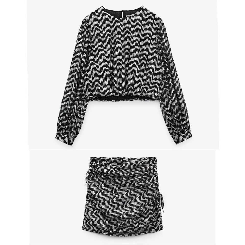 ZARA Metallic Jacquard Set (Top + Skirt) | Size M | NWT